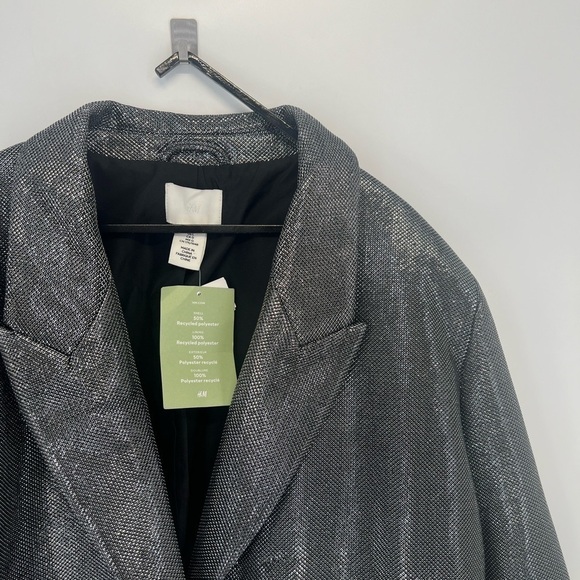 H&M Metallic Retro Shimmery Shiny Single Breasted Woven Blazer In Black Silver - Picture 3 of 10
